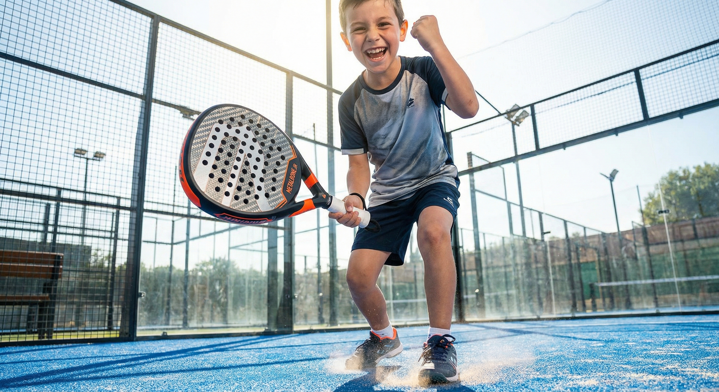 Junior padel player looking like a pro